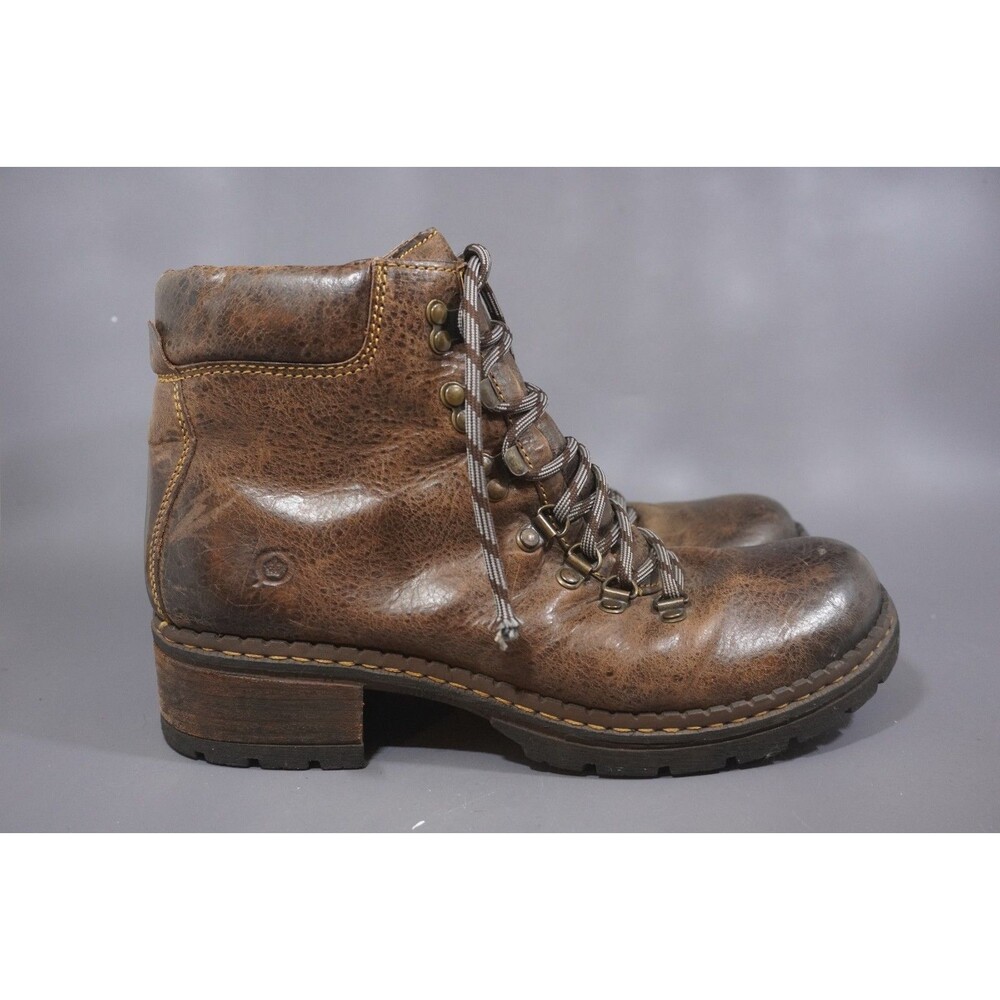 Born Ankle Boot Lace Up Block Heel Brown Leather Combat Size 10